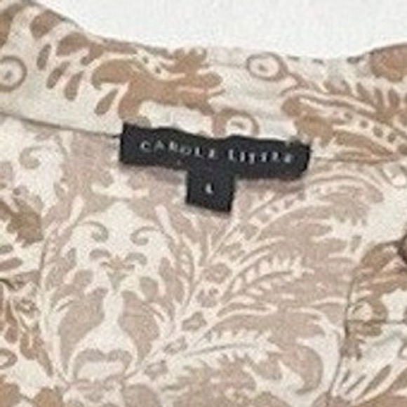 Carole Little Women's Beige Floral Print 3/4 Sleeve Button Linen Blend Top Women - Picture 3 of 8